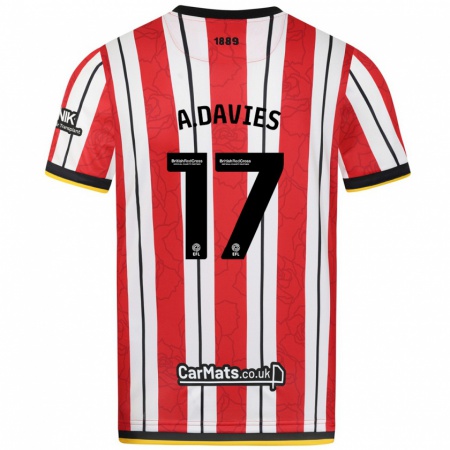 Kandiny Enfant Maillot Adam Davies #17 Rayures Blanches Rouges Tenues Domicile 2024/25 T-Shirt