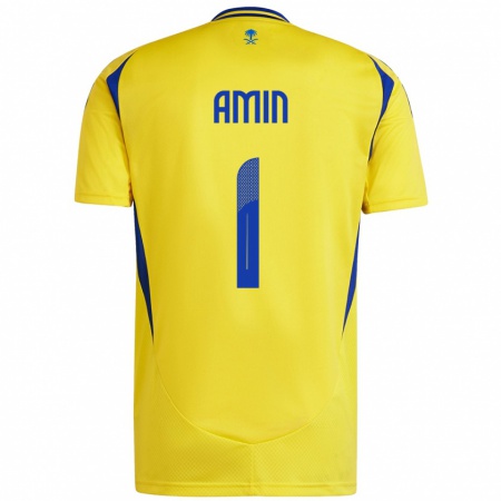 Kandiny Enfant Maillot Amin Al-Bukhari #1 Jaune Bleu Tenues Domicile 2024/25 T-Shirt