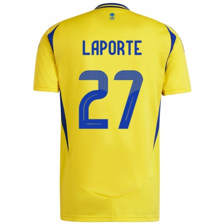 Kandiny Enfant Maillot Aymeric Laporte #27 Jaune Bleu Tenues Domicile 2024/25 T-Shirt