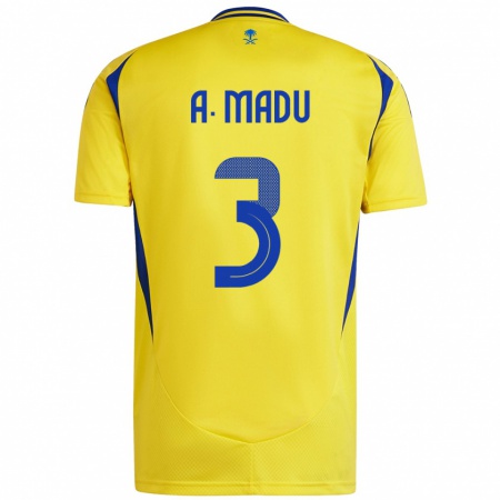 Kandiny Enfant Maillot Abdullah Madu #3 Jaune Bleu Tenues Domicile 2024/25 T-Shirt