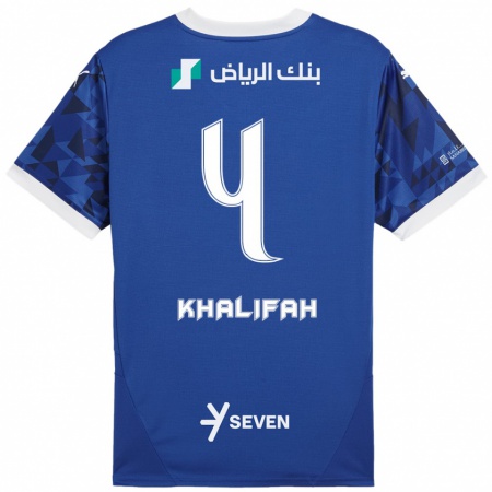 Kandiny Enfant Maillot Khalifah Al-Dawsari #4 Bleu Foncé Blanc Tenues Domicile 2024/25 T-Shirt