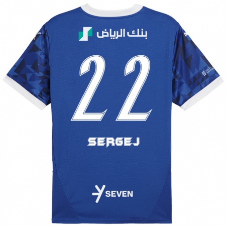 Kandiny Enfant Maillot Sergej Milinković-Savić #22 Bleu Foncé Blanc Tenues Domicile 2024/25 T-Shirt