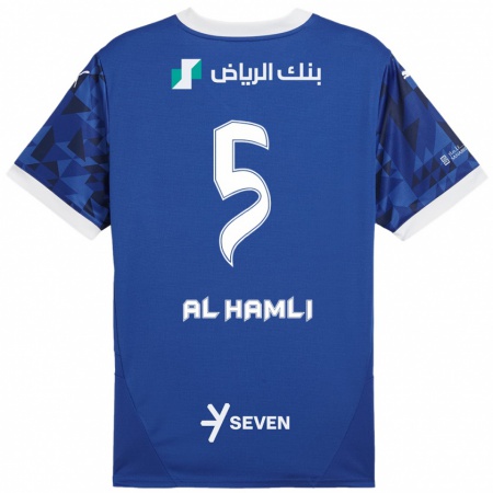 Kandiny Enfant Maillot Noura Al-Hamli #5 Bleu Foncé Blanc Tenues Domicile 2024/25 T-Shirt