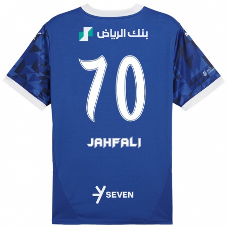 Kandiny Enfant Maillot Mohammed Jahfali #70 Bleu Foncé Blanc Tenues Domicile 2024/25 T-Shirt