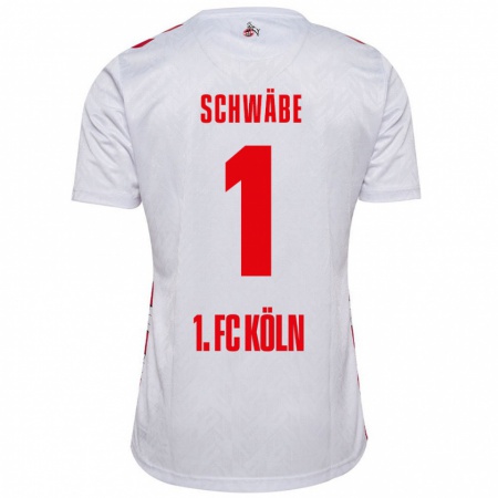 Kandiny Enfant Maillot Marvin Schwäbe #1 Blanc Rouge Tenues Domicile 2024/25 T-Shirt