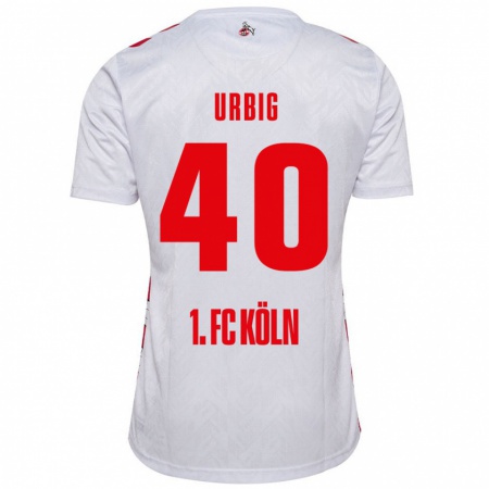 Kandiny Enfant Maillot Jonas Urbig #40 Blanc Rouge Tenues Domicile 2024/25 T-Shirt