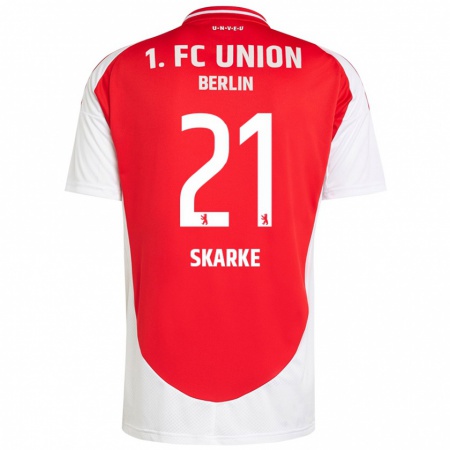 Kandiny Enfant Maillot Tim Skarke #21 Rouge Blanc Tenues Domicile 2024/25 T-Shirt