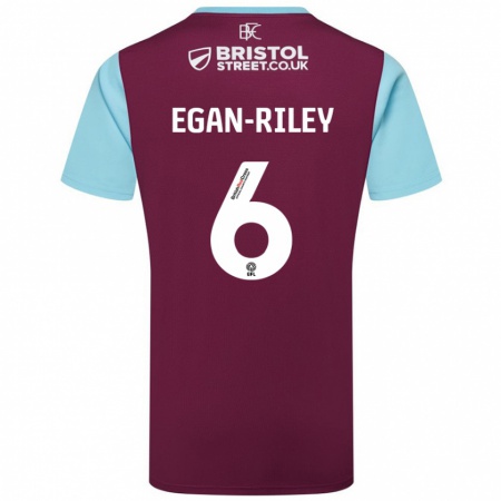 Kandiny Enfant Maillot Cj Egan-Riley #6 Bordeaux Bleu Ciel Tenues Domicile 2024/25 T-Shirt