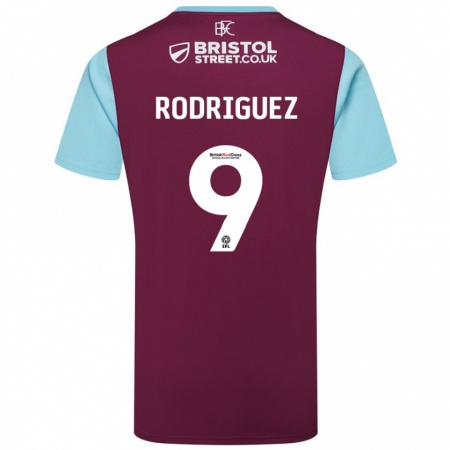 Kandiny Enfant Maillot Jay Rodríguez #9 Bordeaux Bleu Ciel Tenues Domicile 2024/25 T-Shirt