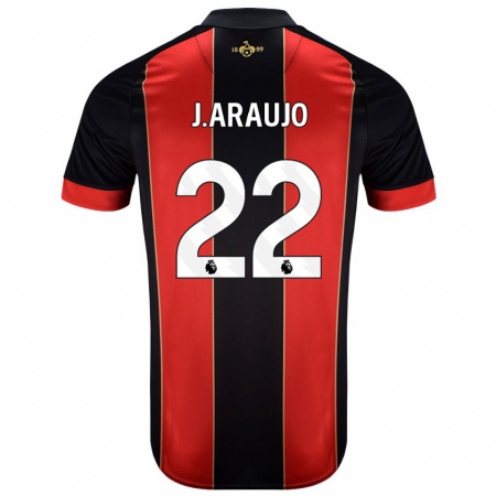 Kandiny Enfant Maillot Julián Araujo #28 Rouge Noir Tenues Domicile 2024/25 T-Shirt