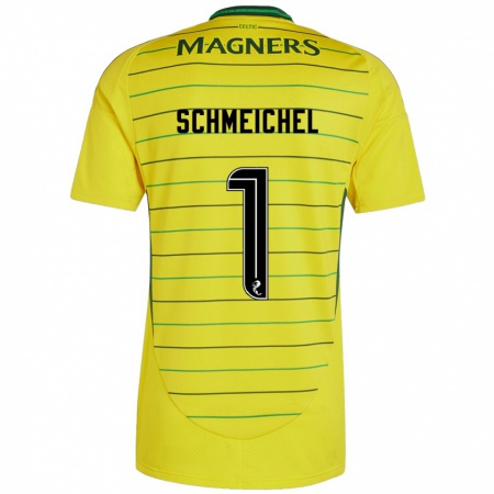 Kandiny Enfant Maillot Kasper Schmeichel #1 Jaune Tenues Extérieur 2024/25 T-Shirt