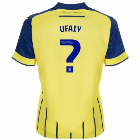 Kandiny Enfant Maillot Kevin Ufaiy #0 Jaune Bleu Tenues Extérieur 2024/25 T-Shirt