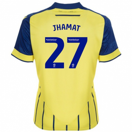 Kandiny Enfant Maillot Simran Jhamat #27 Jaune Bleu Tenues Extérieur 2024/25 T-Shirt