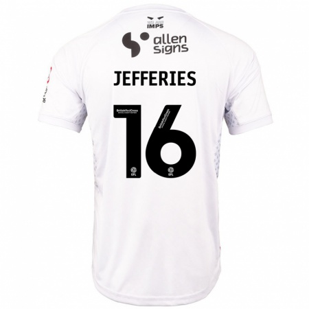 Kandiny Enfant Maillot Dom Jefferies #16 Rouge Blanc Tenues Extérieur 2024/25 T-Shirt