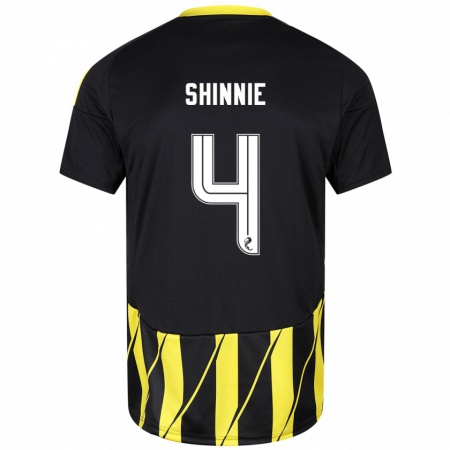 Kandiny Enfant Maillot Graeme Shinnie #4 Noir Jaune Tenues Extérieur 2024/25 T-Shirt