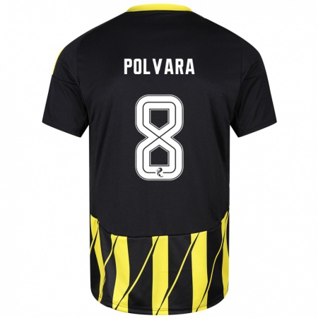 Kandiny Enfant Maillot Dante Polvara #8 Noir Jaune Tenues Extérieur 2024/25 T-Shirt