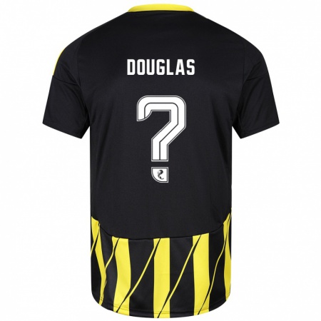 Kandiny Enfant Maillot Connor Douglas #0 Noir Jaune Tenues Extérieur 2024/25 T-Shirt