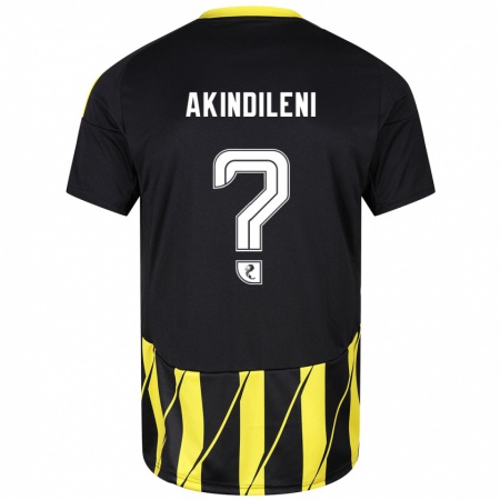 Kandiny Enfant Maillot Timothy Akindileni #0 Noir Jaune Tenues Extérieur 2024/25 T-Shirt