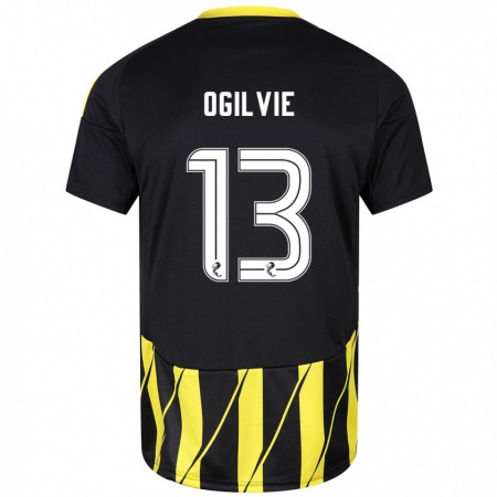 Kandiny Enfant Maillot Francesca Ogilvie #13 Noir Jaune Tenues Extérieur 2024/25 T-Shirt