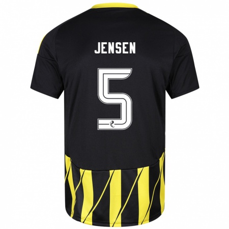 Kandiny Enfant Maillot Richard Jensen #5 Noir Jaune Tenues Extérieur 2024/25 T-Shirt