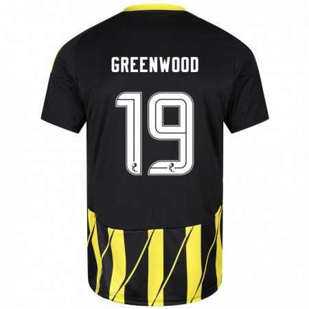 Kandiny Enfant Maillot Brodie Greenwood #19 Noir Jaune Tenues Extérieur 2024/25 T-Shirt