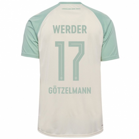 Kandiny Enfant Maillot Patrick Götzelmann #17 Blanc Cassé Vert Clair Tenues Extérieur 2024/25 T-Shirt