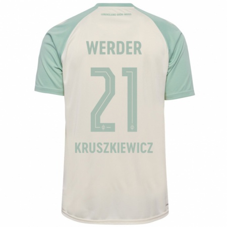 Kandiny Enfant Maillot Jakub Kruszkiewicz #21 Blanc Cassé Vert Clair Tenues Extérieur 2024/25 T-Shirt