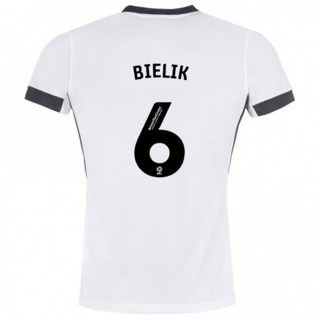 Kandiny Enfant Maillot Krystian Bielik #6 Blanc Noir Tenues Extérieur 2024/25 T-Shirt