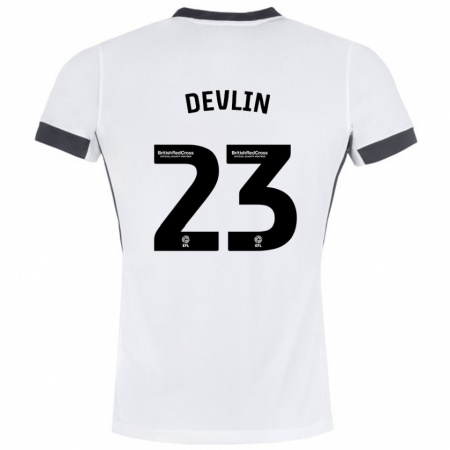 Kandiny Enfant Maillot Charlie Devlin #23 Blanc Noir Tenues Extérieur 2024/25 T-Shirt