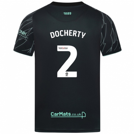 Kandiny Enfant Maillot Charley Docherty #2 Noir Vert Tenues Extérieur 2024/25 T-Shirt