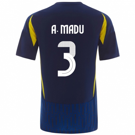 Kandiny Enfant Maillot Abdullah Madu #3 Bleu Jaune Tenues Extérieur 2024/25 T-Shirt