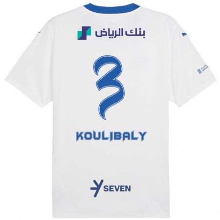 Kandiny Enfant Maillot Kalidou Koulibaly #3 Blanc Bleu Tenues Extérieur 2024/25 T-Shirt