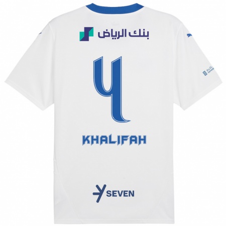 Kandiny Enfant Maillot Khalifah Al-Dawsari #4 Blanc Bleu Tenues Extérieur 2024/25 T-Shirt