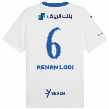 Kandiny Enfant Maillot Renan Lodi #6 Blanc Bleu Tenues Extérieur 2024/25 T-Shirt