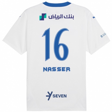 Kandiny Enfant Maillot Nasser Al-Dawsari #16 Blanc Bleu Tenues Extérieur 2024/25 T-Shirt