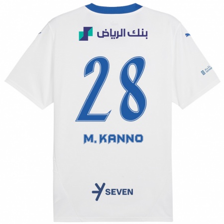 Kandiny Enfant Maillot Mohamed Kanno #28 Blanc Bleu Tenues Extérieur 2024/25 T-Shirt