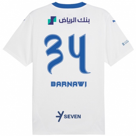 Kandiny Enfant Maillot Saleh Barnawi #34 Blanc Bleu Tenues Extérieur 2024/25 T-Shirt