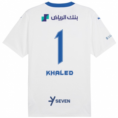 Kandiny Enfant Maillot Nawal Khaled #1 Blanc Bleu Tenues Extérieur 2024/25 T-Shirt