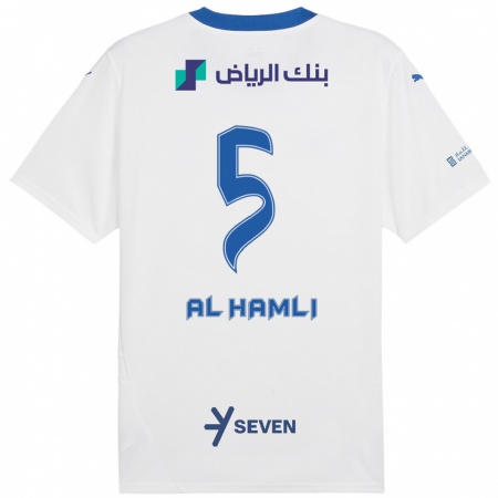 Kandiny Enfant Maillot Noura Al-Hamli #5 Blanc Bleu Tenues Extérieur 2024/25 T-Shirt