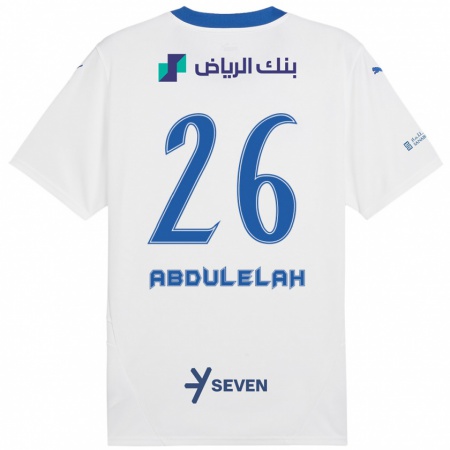 Kandiny Enfant Maillot Abdulelah Al-Malki #26 Blanc Bleu Tenues Extérieur 2024/25 T-Shirt