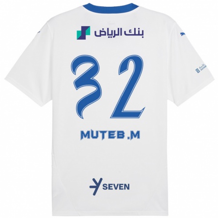 Kandiny Enfant Maillot Muteb Al-Mufarrij #32 Blanc Bleu Tenues Extérieur 2024/25 T-Shirt