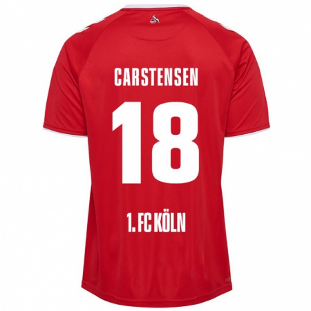 Kandiny Enfant Maillot Rasmus Carstensen #18 Rouge Blanc Tenues Extérieur 2024/25 T-Shirt