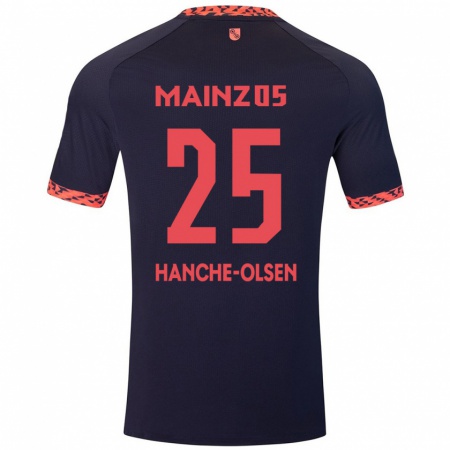 Kandiny Enfant Maillot Andreas Hanche-Olsen #25 Bleu Corail Rouge Tenues Extérieur 2024/25 T-Shirt