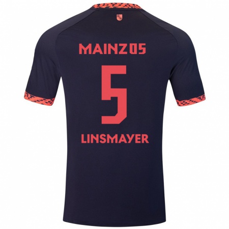 Kandiny Enfant Maillot Denis Linsmayer #5 Bleu Corail Rouge Tenues Extérieur 2024/25 T-Shirt