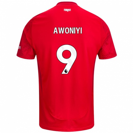 Kandiny Homme Maillot Taiwo Awoniyi #9 Rouge Blanc Tenues Domicile 2024/25 T-Shirt