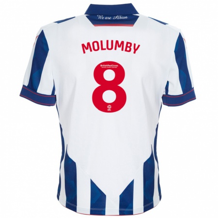 Kandiny Homme Maillot Jayson Molumby #8 Blanc Bleu Foncé Tenues Domicile 2024/25 T-Shirt