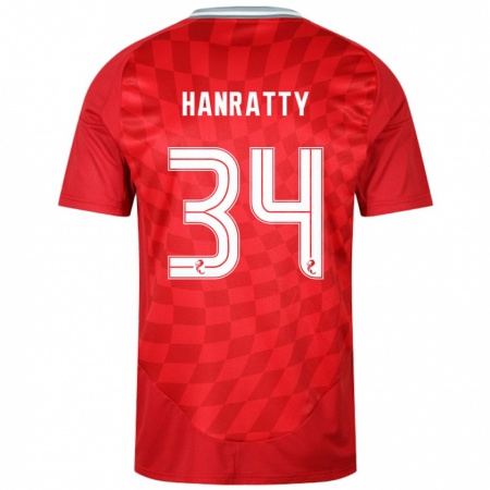 Kandiny Homme Maillot Kevin Hanratty #34 Rouge Tenues Domicile 2024/25 T-Shirt