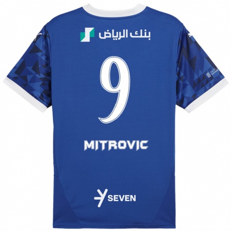 Kandiny Homme Maillot Aleksandar Mitrović #9 Bleu Foncé Blanc Tenues Domicile 2024/25 T-Shirt