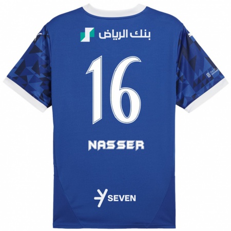 Kandiny Homme Maillot Nasser Al-Dawsari #16 Bleu Foncé Blanc Tenues Domicile 2024/25 T-Shirt