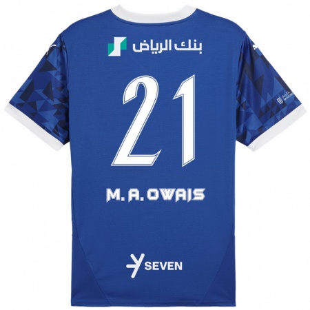 Kandiny Homme Maillot Mohammed Al-Owais #21 Bleu Foncé Blanc Tenues Domicile 2024/25 T-Shirt